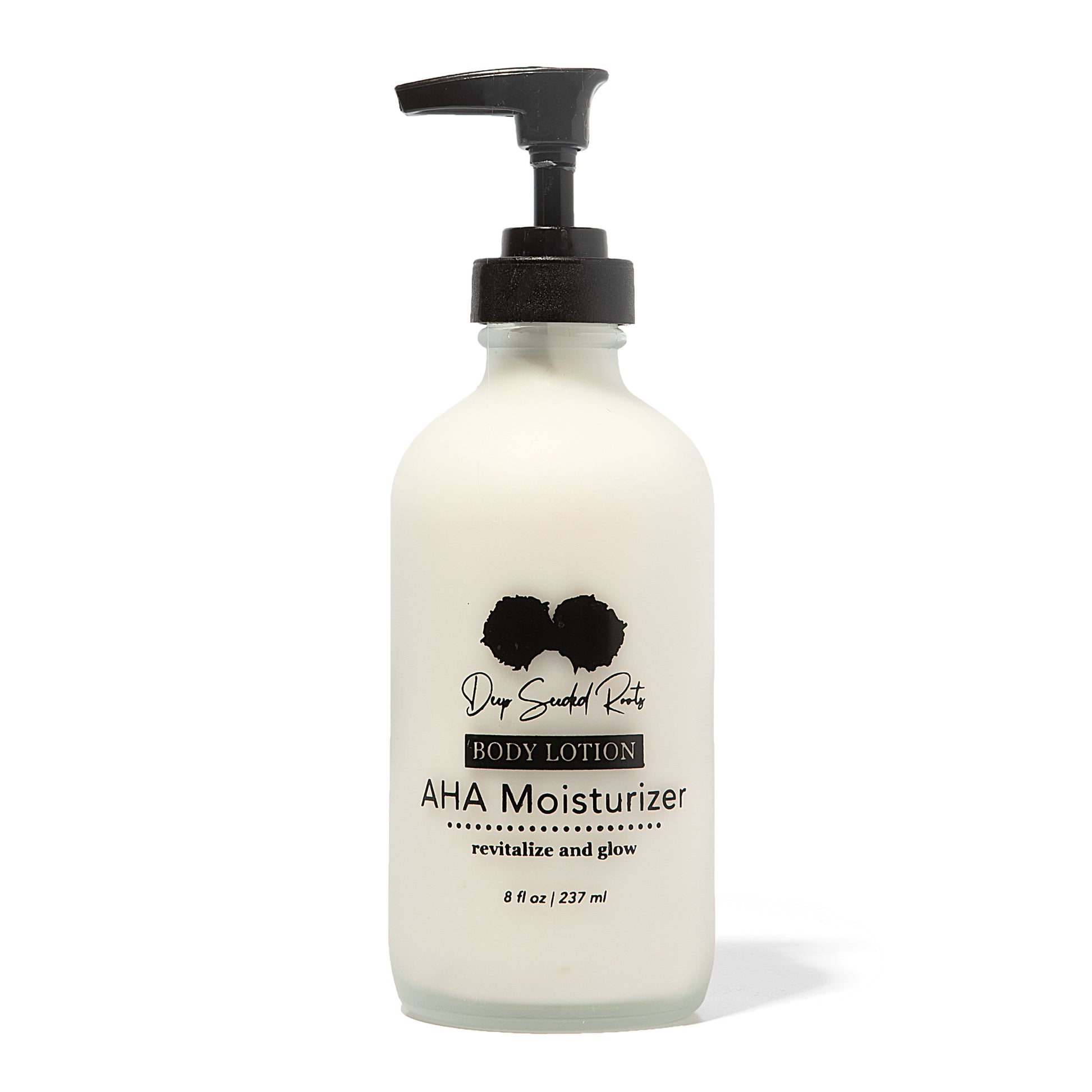 Deep Seeded Roots AHA Moisturizer in pump bottle on white background